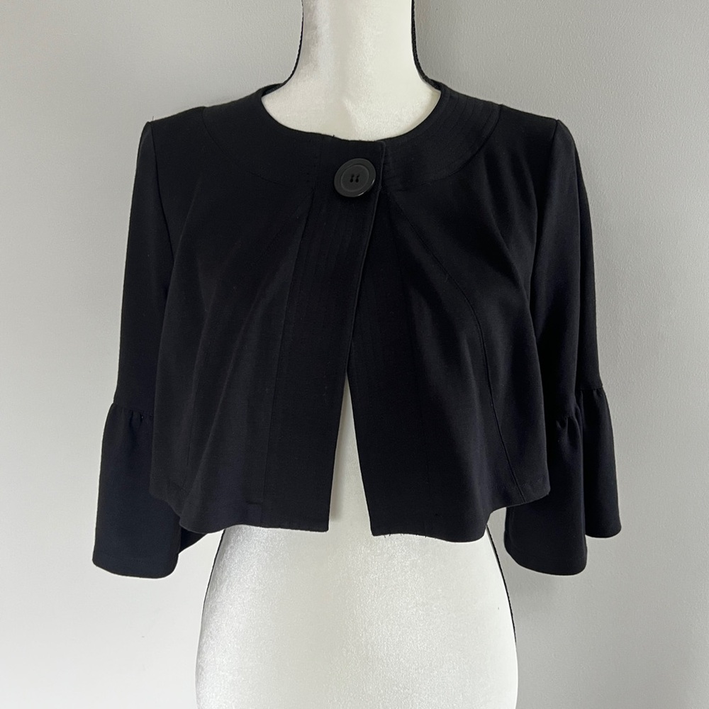 DONNA MORGAN Cropped Hem Black Jacket with 3/4 Bell Sleeves